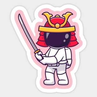 Cute Astronaut Samurai Warrior Holding Sword Cartoon Sticker